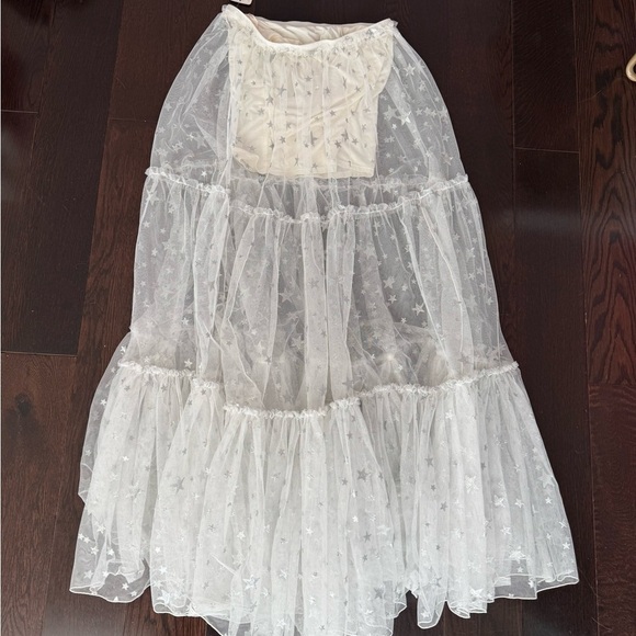 *RARE* NWT Free People A Star is Born Skirt Silver Star Mesh Maxi Size Small - Picture 5 of 7